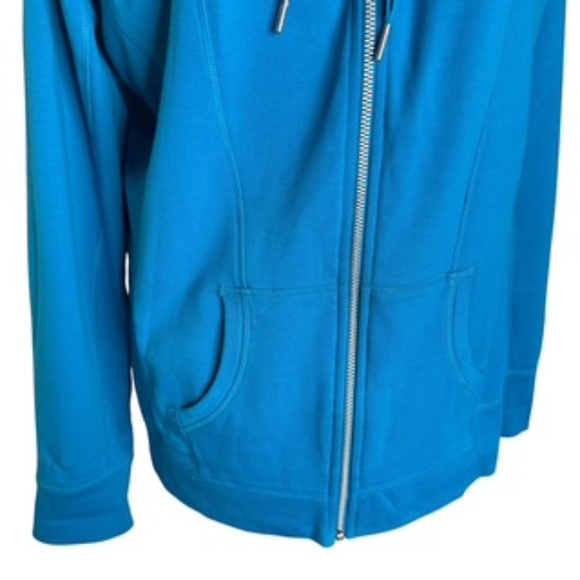 No Brand Label Front Full Zip Drawstring Hood 2 Pocket Teal Hoodie Size XL - Picture 3 of 7